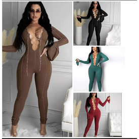 Sexy Lace Up V-neck Flared Sleeves Jumpsuits