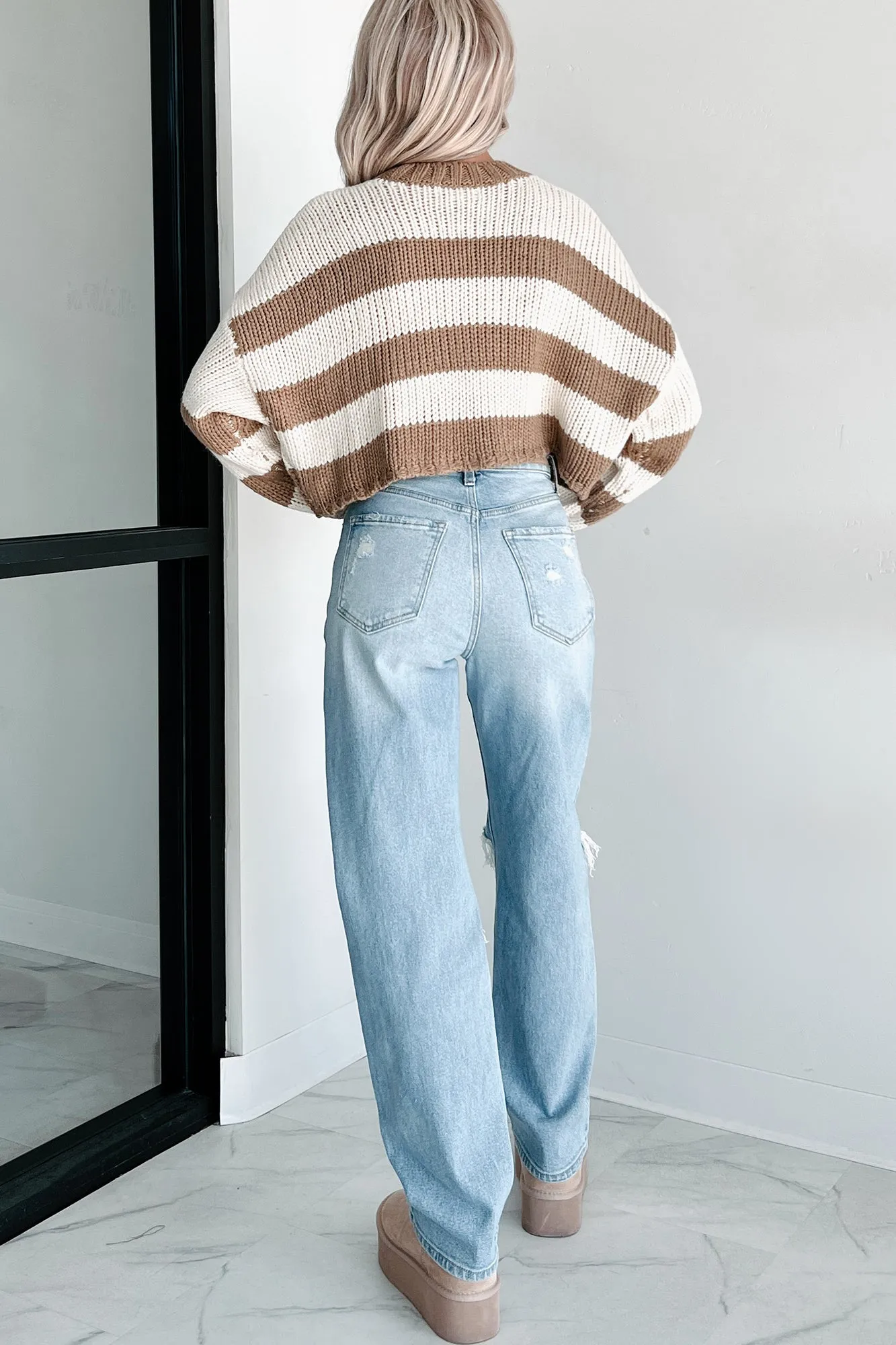 Share Your Story Striped Crop Sweater (Cream/Taupe)