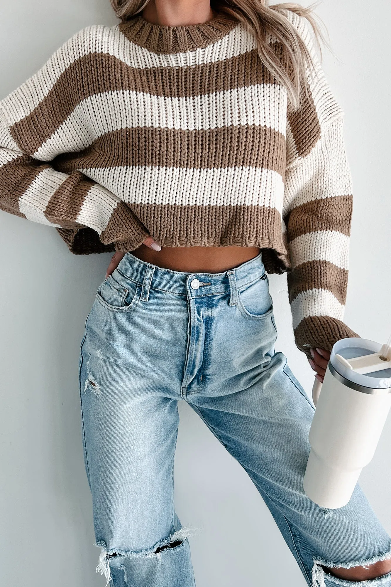 Share Your Story Striped Crop Sweater (Cream/Taupe)