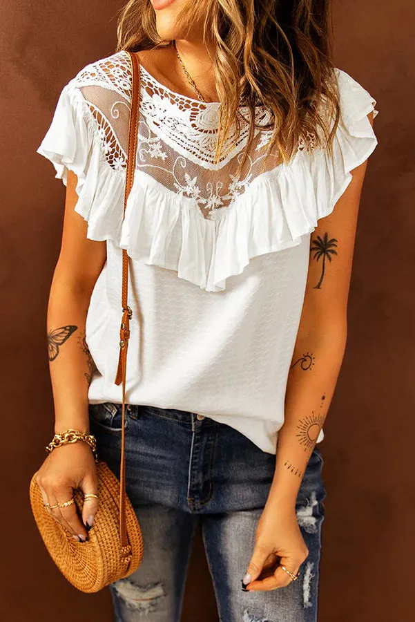 Shelly Casual Lace Patchwork Short Sleeve Blouse