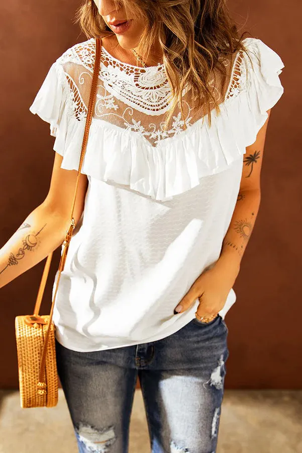 Shelly Casual Lace Patchwork Short Sleeve Blouse