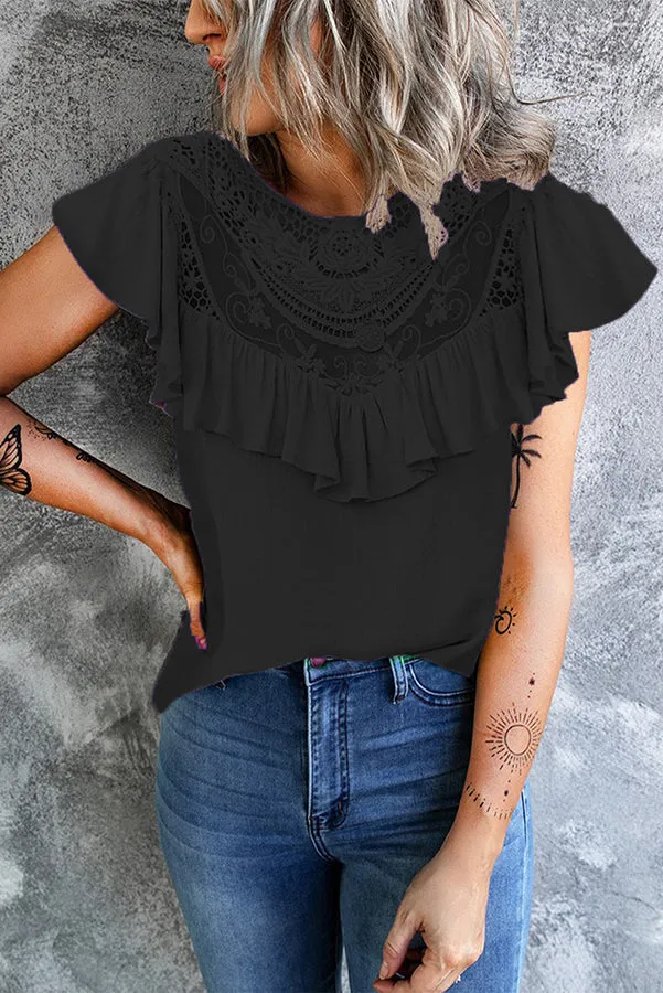 Shelly Casual Lace Patchwork Short Sleeve Blouse