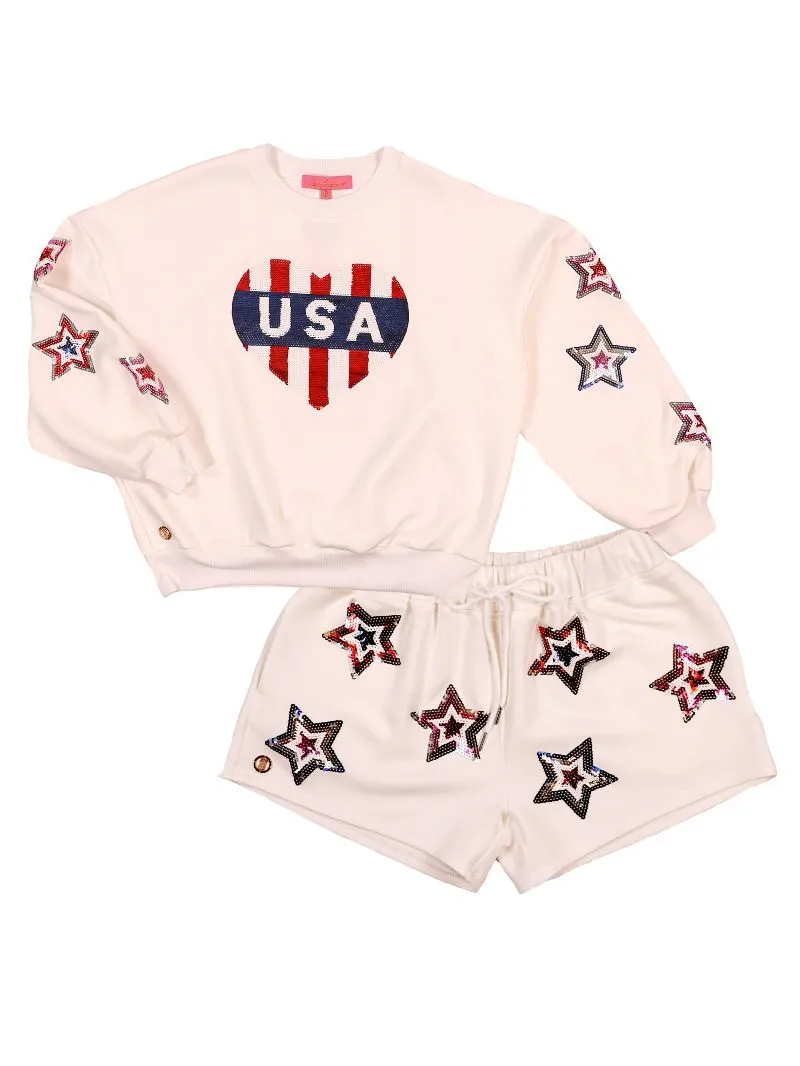 Simply Southern USA Sequins Shorts & Sweater T-Shirt Set