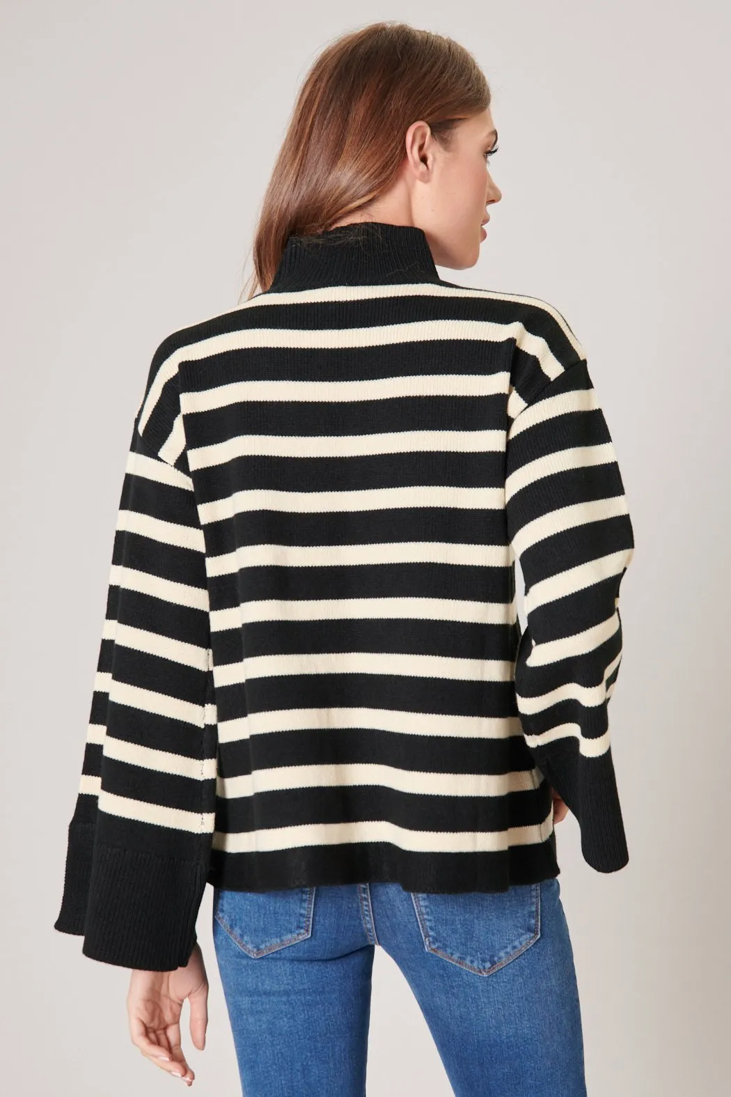 Slayder Striped Turtleneck Wide Sleeve Sweater