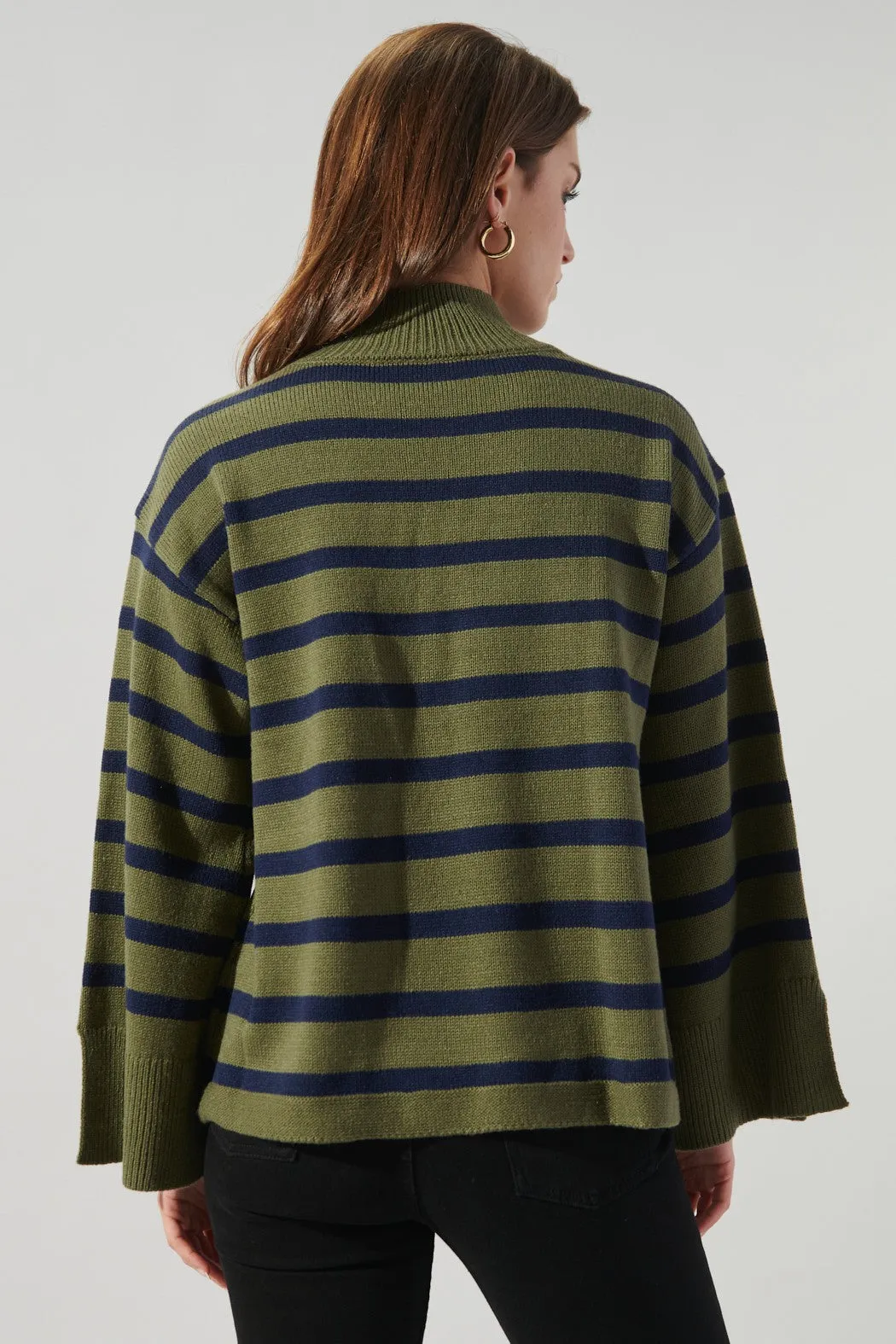 Slayder Striped Turtleneck Wide Sleeve Sweater