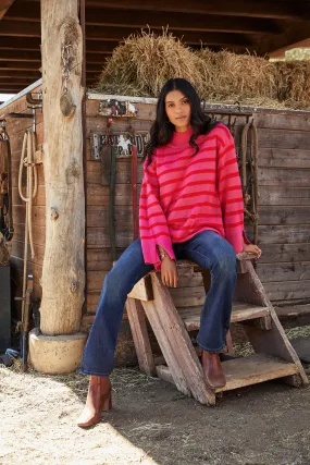 Slayder Striped Turtleneck Wide Sleeve Sweater