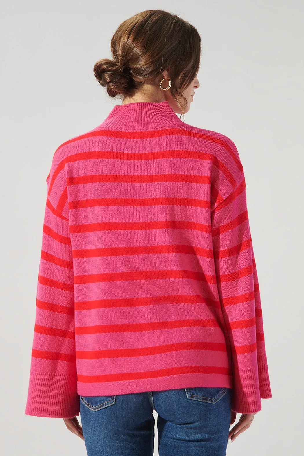 Slayder Striped Turtleneck Wide Sleeve Sweater