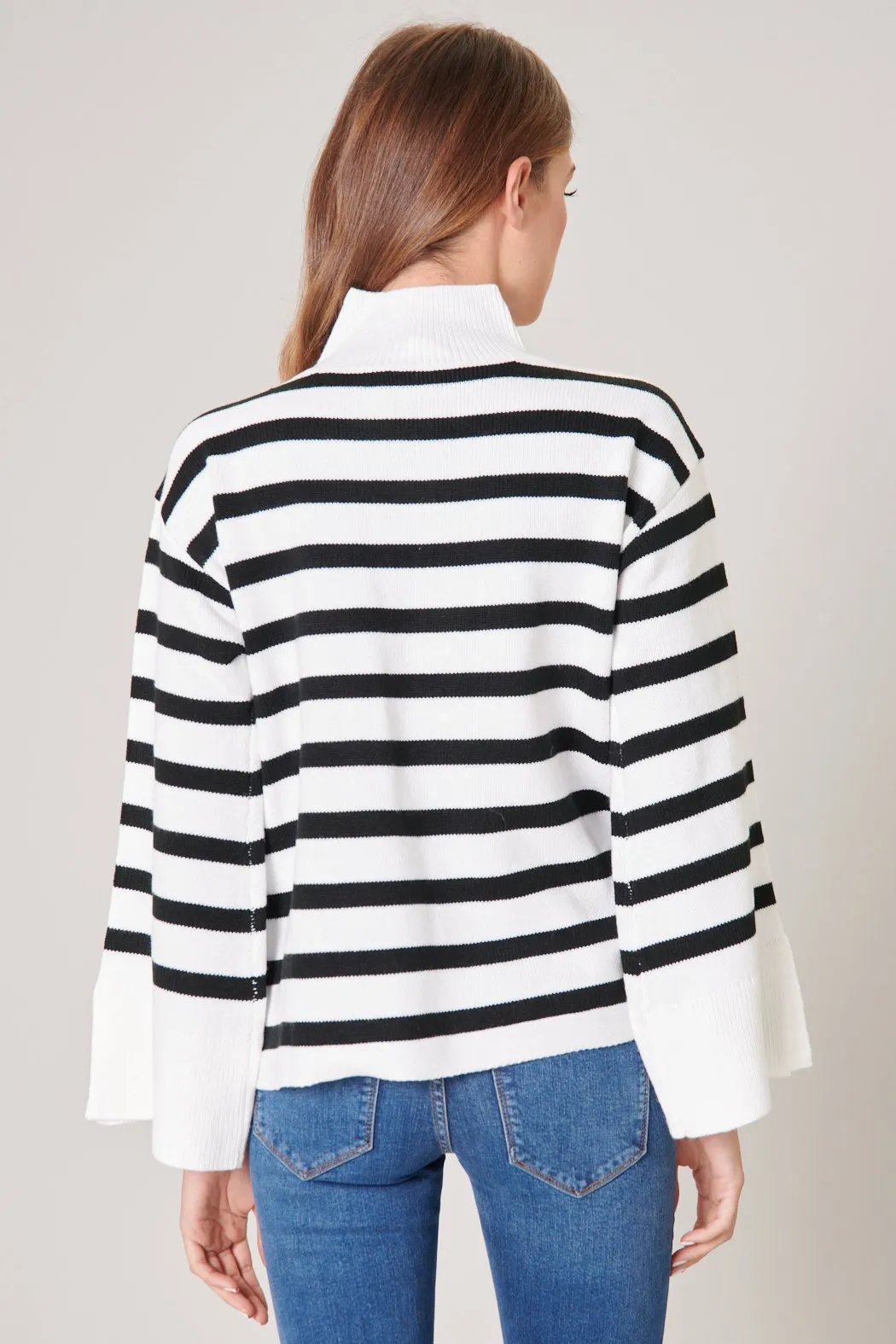 Slayder Striped Turtleneck Wide Sleeve Sweater