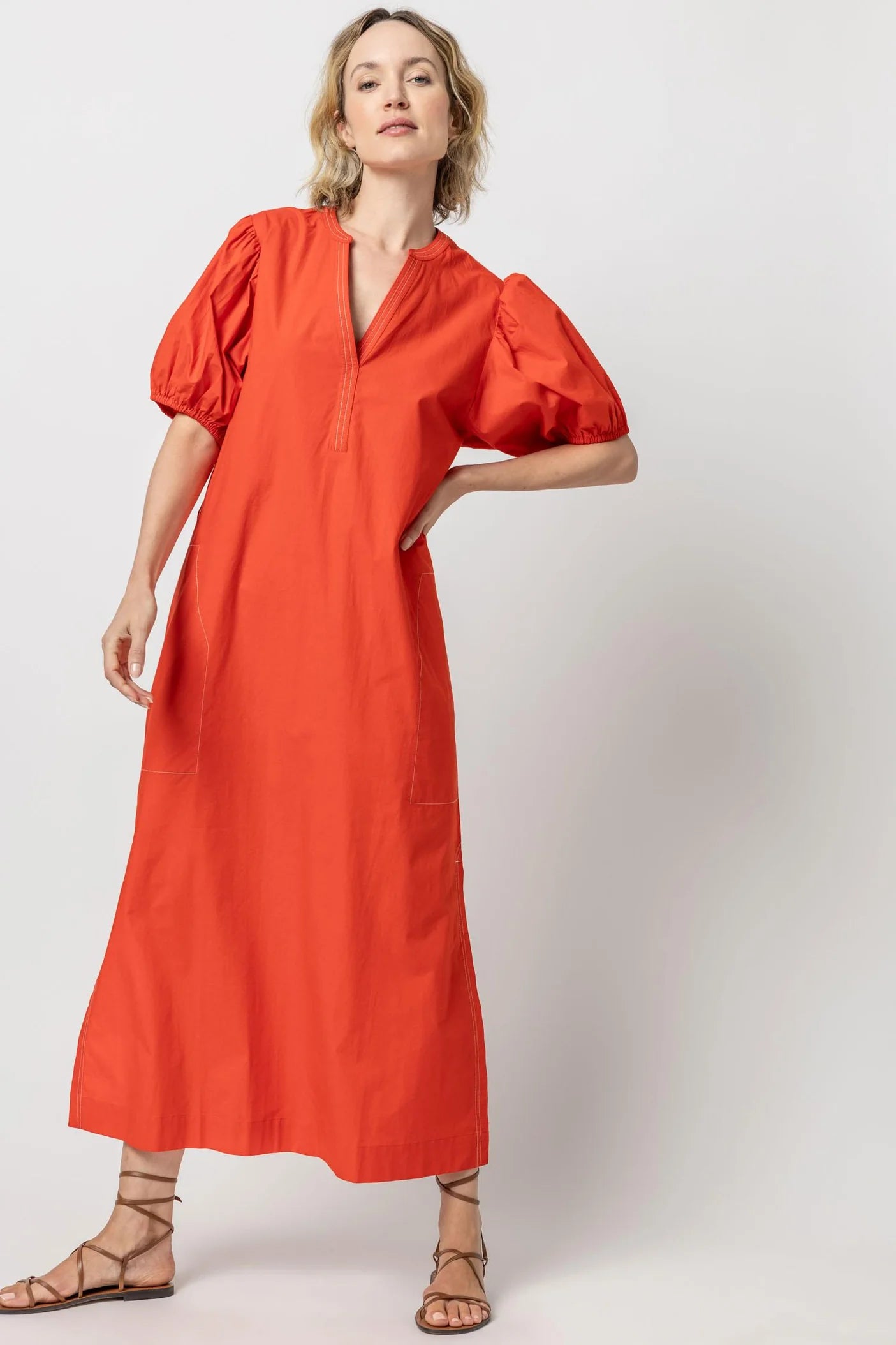 Split Neck Full Sleeve Maxi Dress