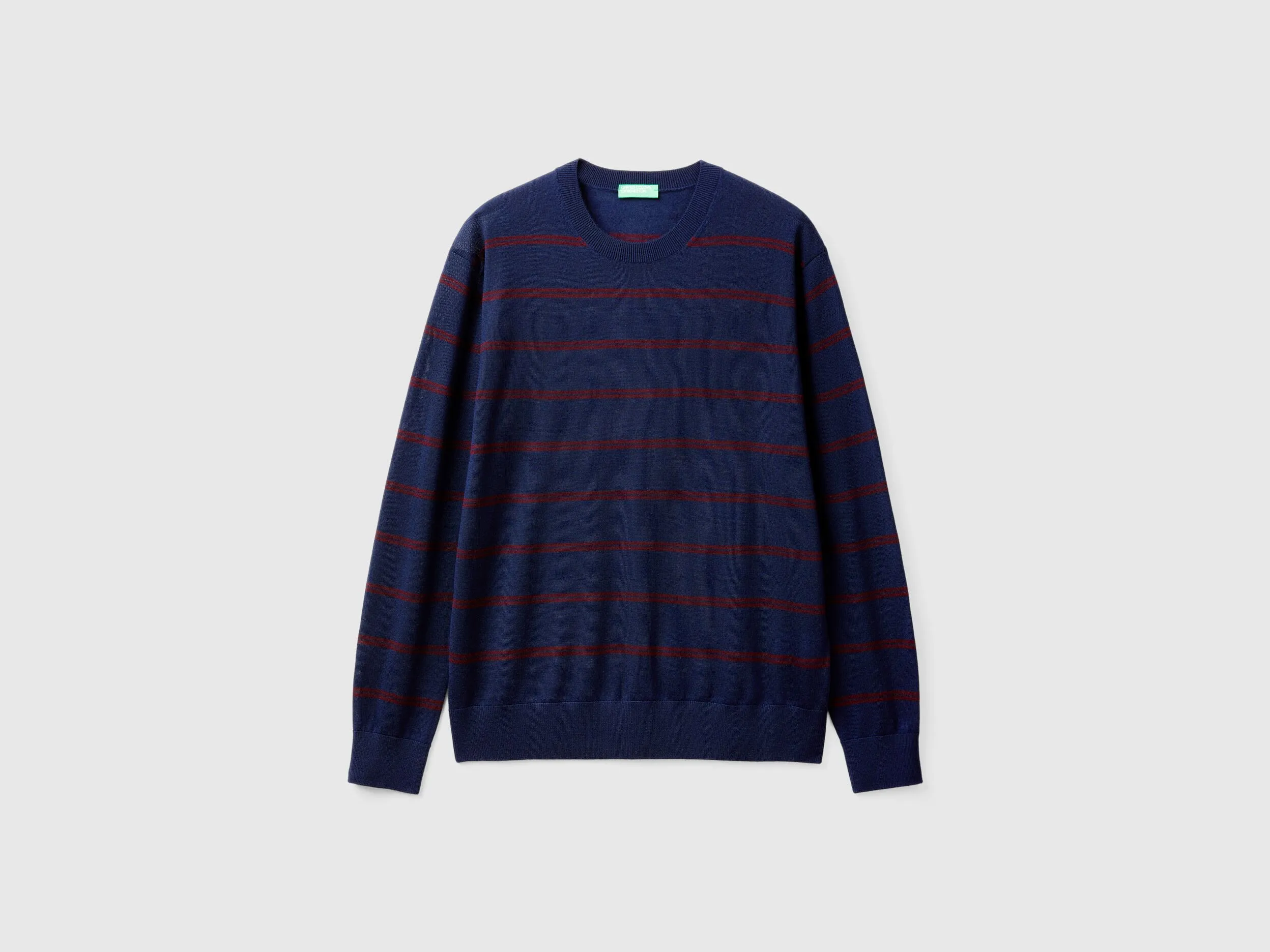 Striped sweater in pure Merino wool - Dark Blue | Benetton