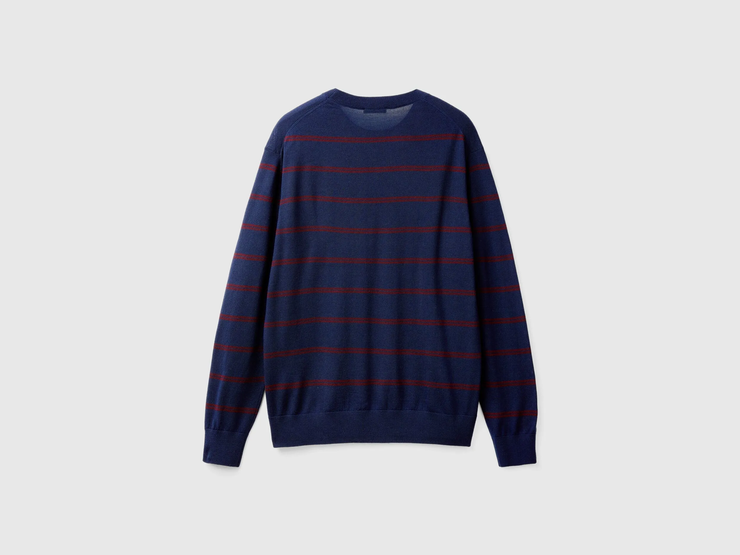 Striped sweater in pure Merino wool - Dark Blue | Benetton