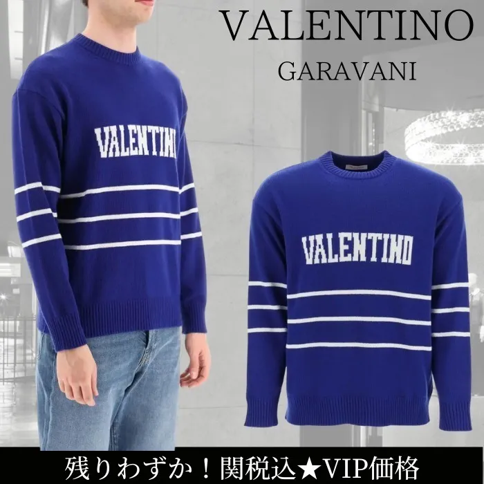 VALENTINO  |Crew Neck Stripes Unisex Wool Street Style Long Sleeves