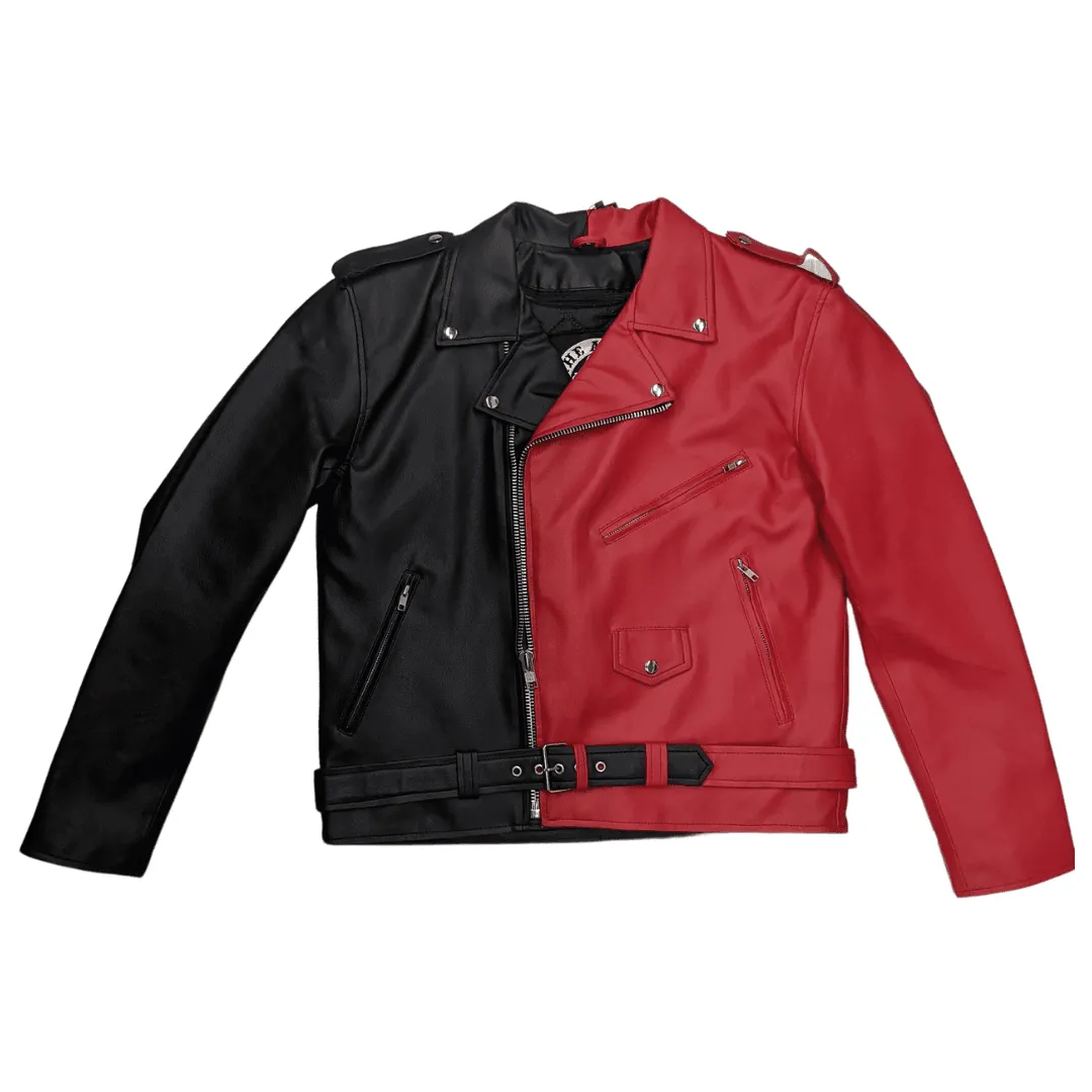 Vegan Classic Half Red Half Black Motorcycle Jacket