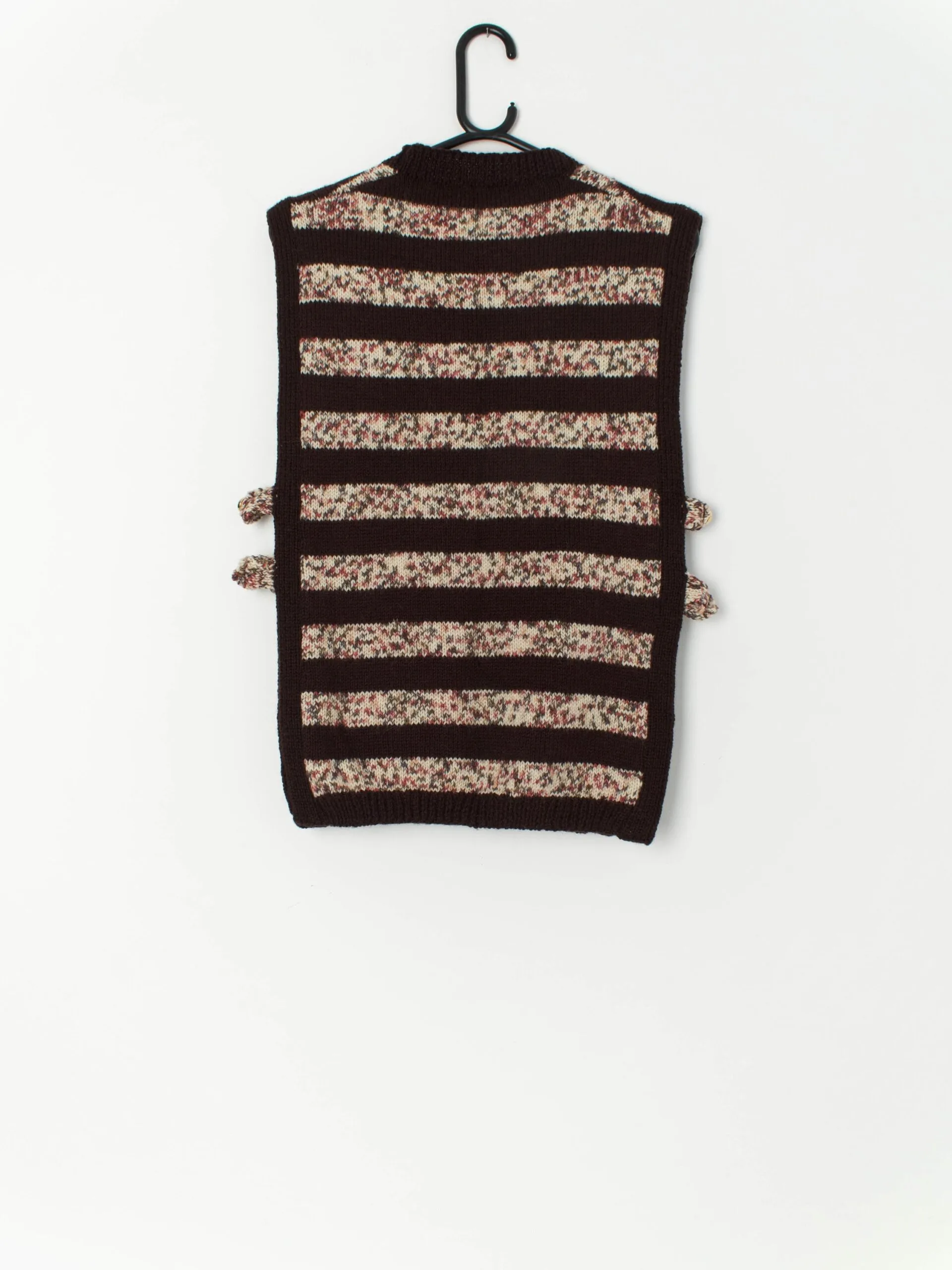 Vintage hand knitted vest in brown with a striped design – Small