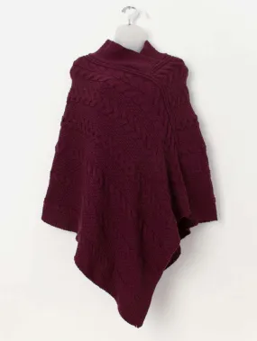 Vintage handknitted plum red cable knit cape poncho – One size