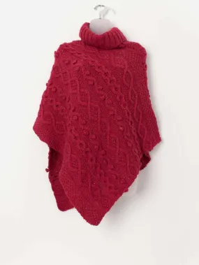 Vintage red handknitted roll neck cape poncho – One size