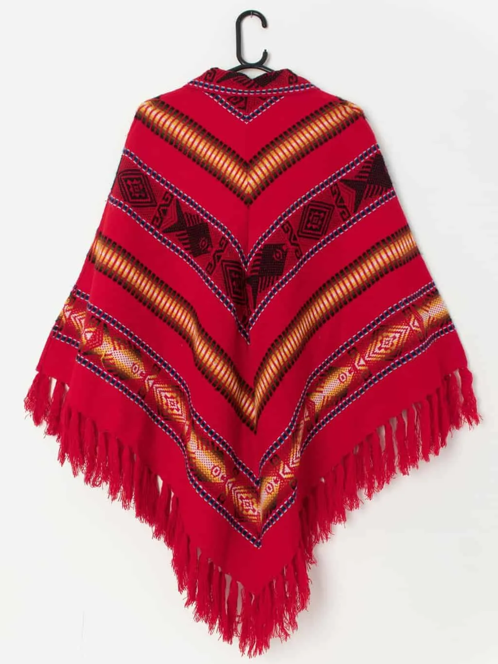 Vintage red woven poncho with scarf – Small / Medium