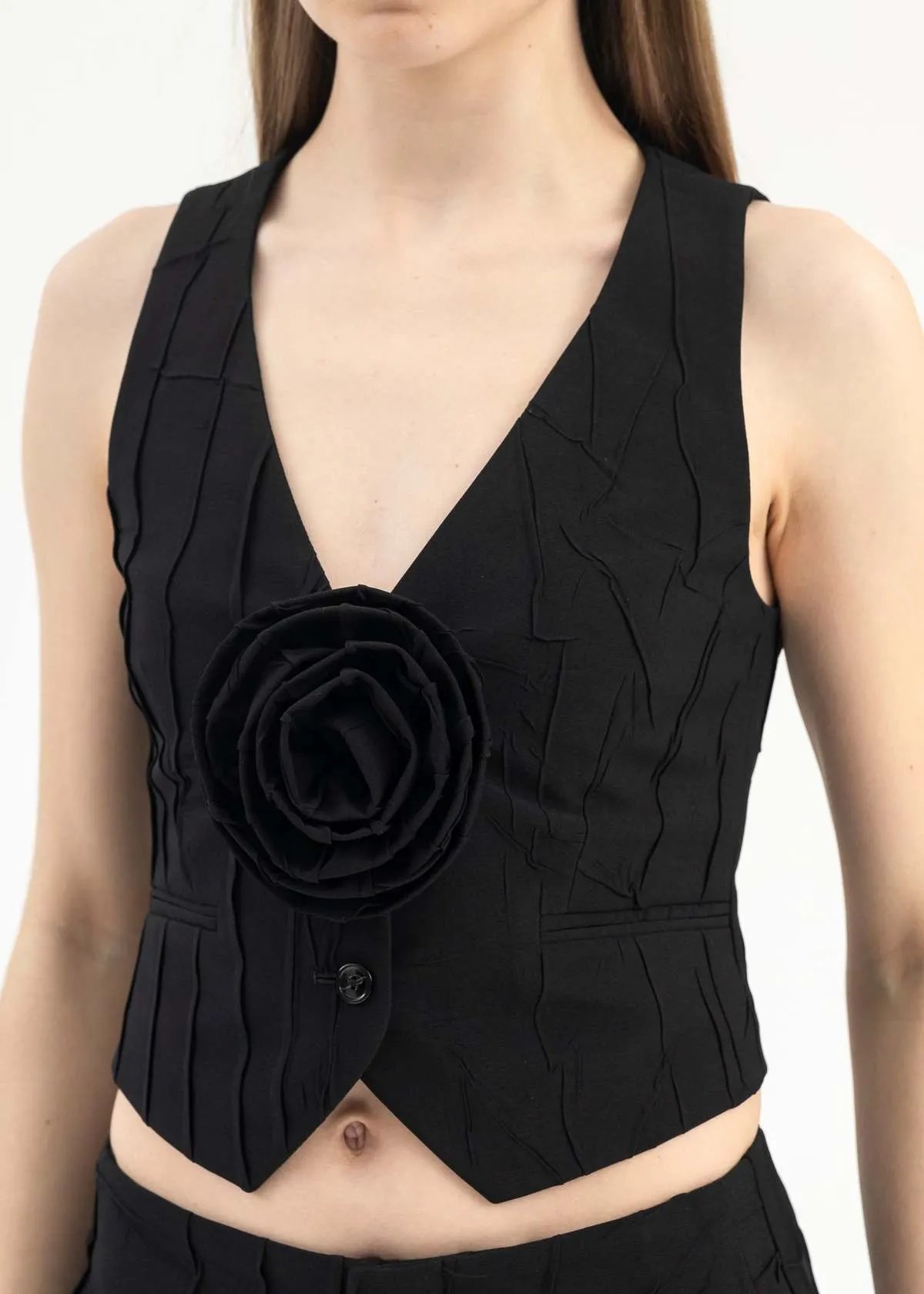 WAISTCOAT PLISSE - BLACK