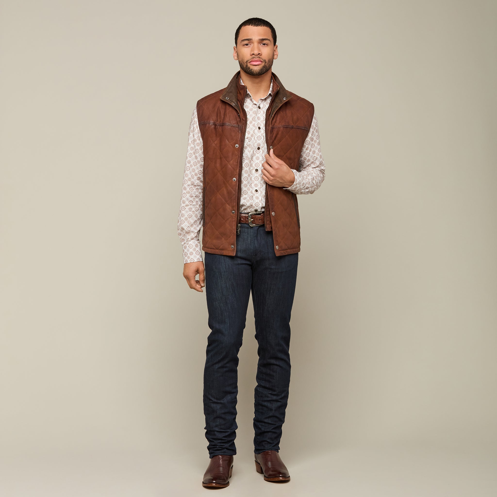 Waxed Suede Vest :: Bourbon