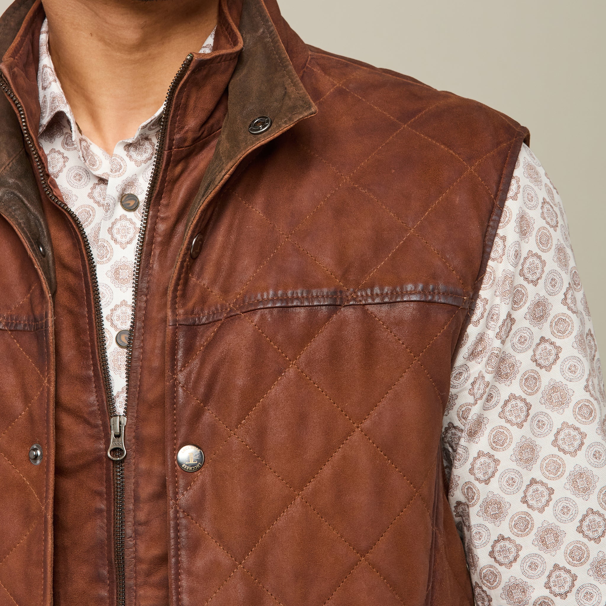 Waxed Suede Vest :: Bourbon