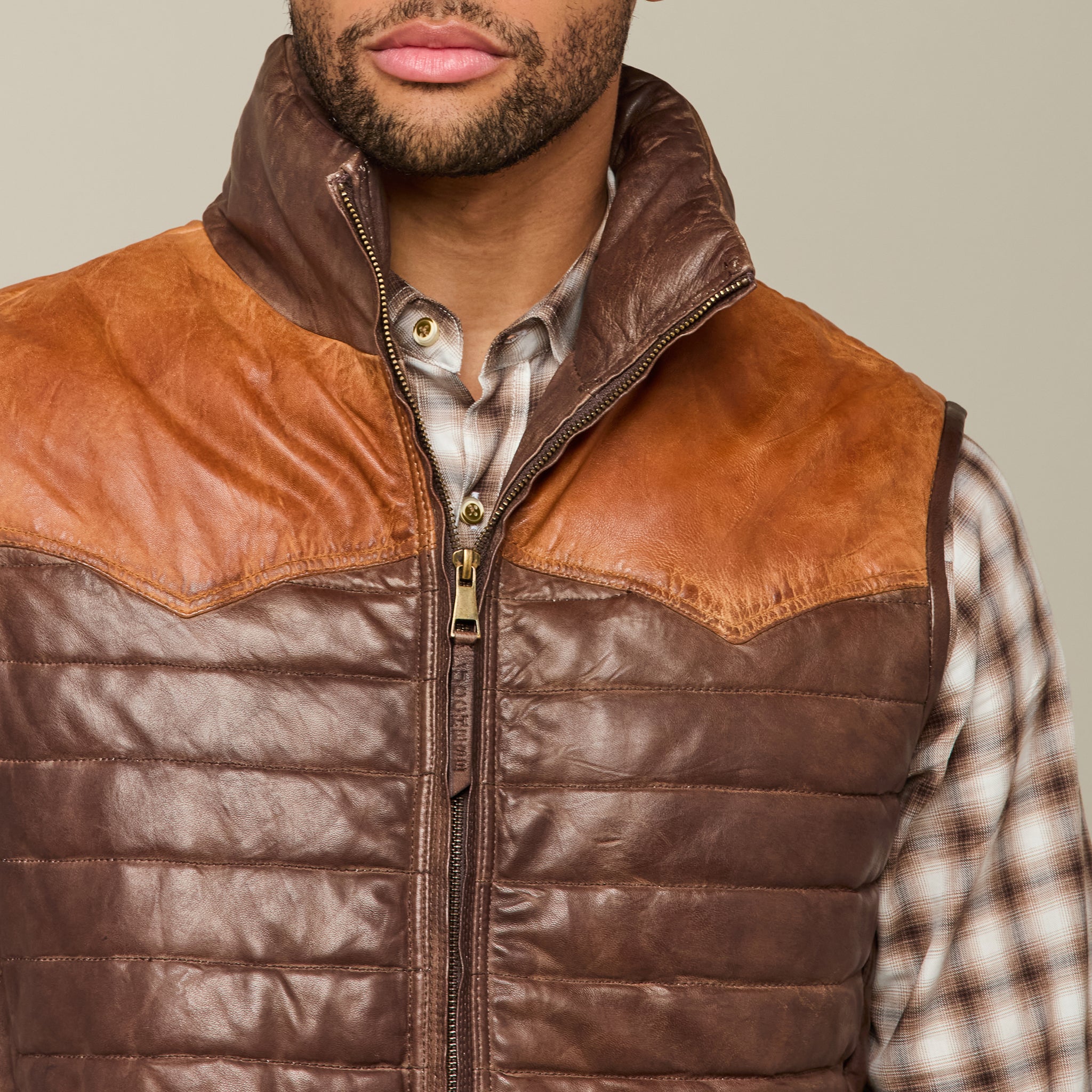 Western Yoke Leather Vest :: Cognac