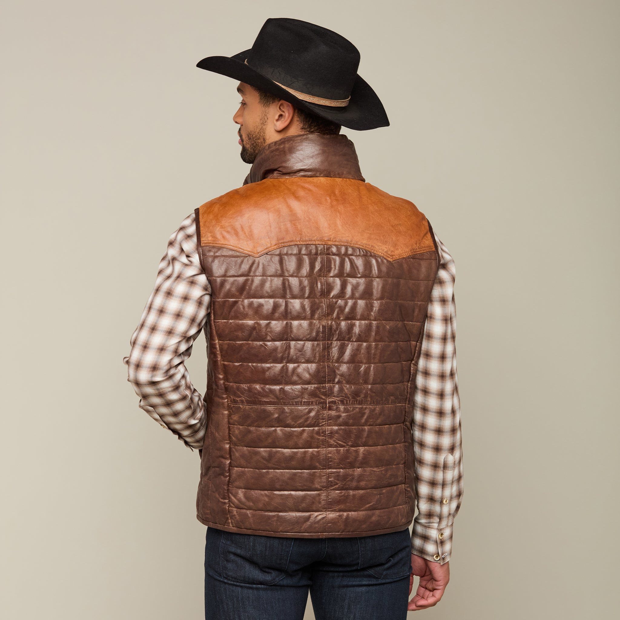 Western Yoke Leather Vest :: Cognac