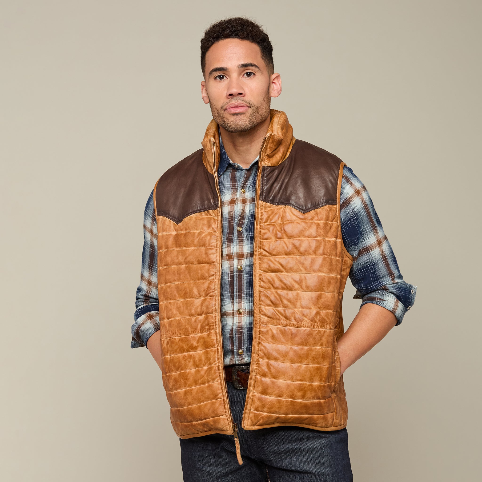 Western Yoke Leather Vest :: Mocha