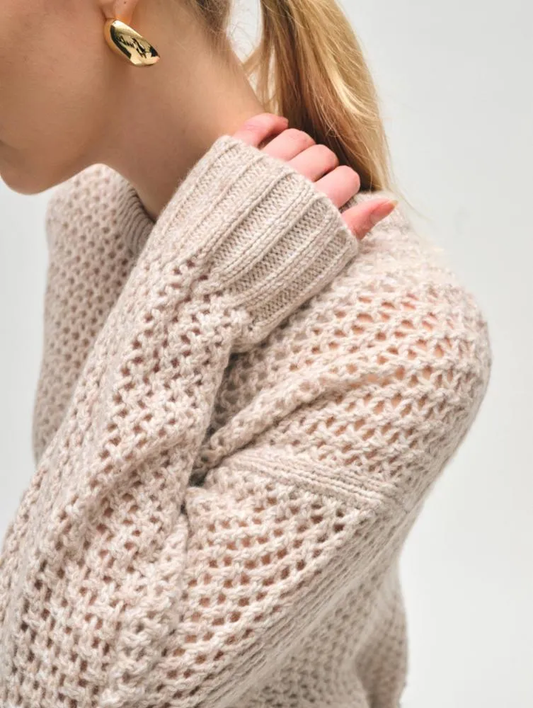 White + Warren Cashmere Marled Crewneck Sweater in Sandwisp Combo