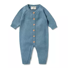 Wilson & Frenchy Knitted Button Growsuit - Bluestone