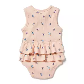 Wilson & Frenchy Little Flower Organic Rib Ruffle Bodysuit