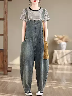 Women Artsy Summer Colorblock Denim Jumpsuits SC1051