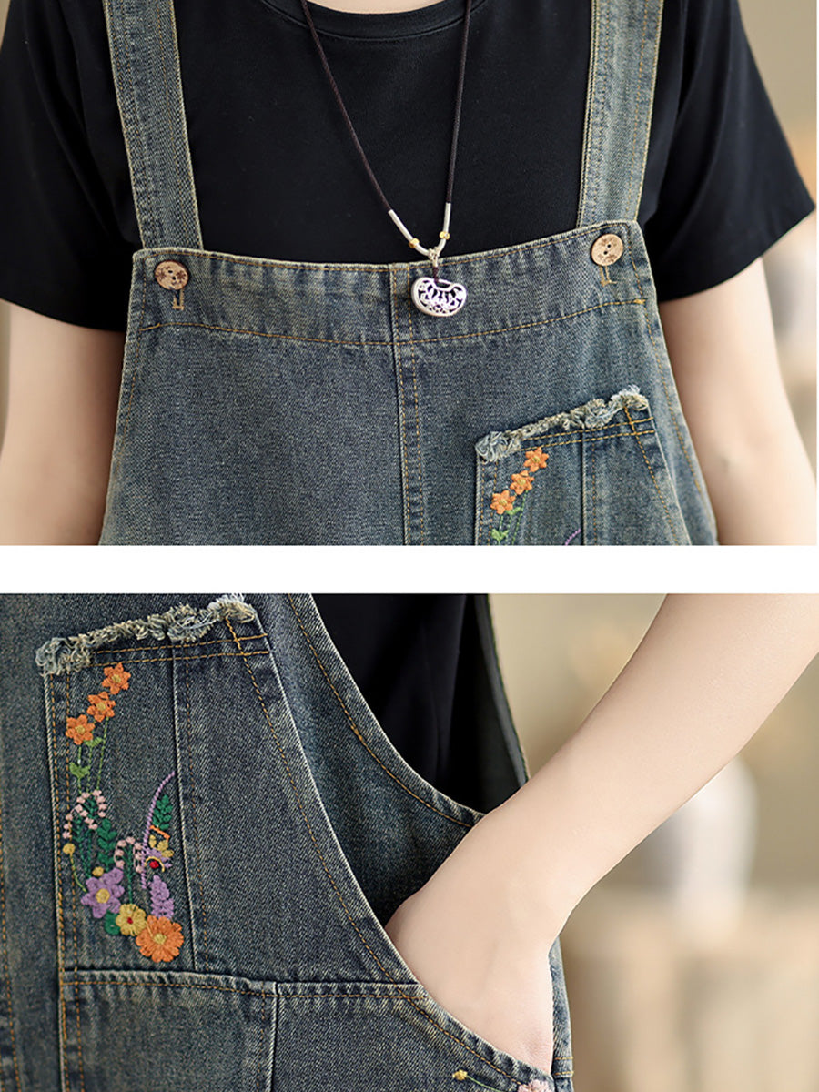 Women Summer Floral Embroidery Denim Jumpusuits CO1056