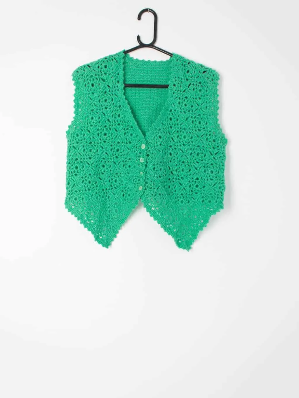 Womens vintage crocheted vest in apple green – Medium / Large