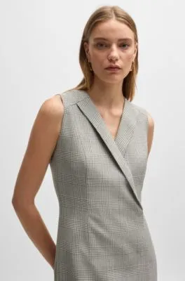 Wrap-front dress in checked virgin-wool crepe