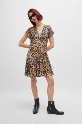 Wrap-front dress in leopard-print fabric