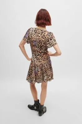 Wrap-front dress in leopard-print fabric