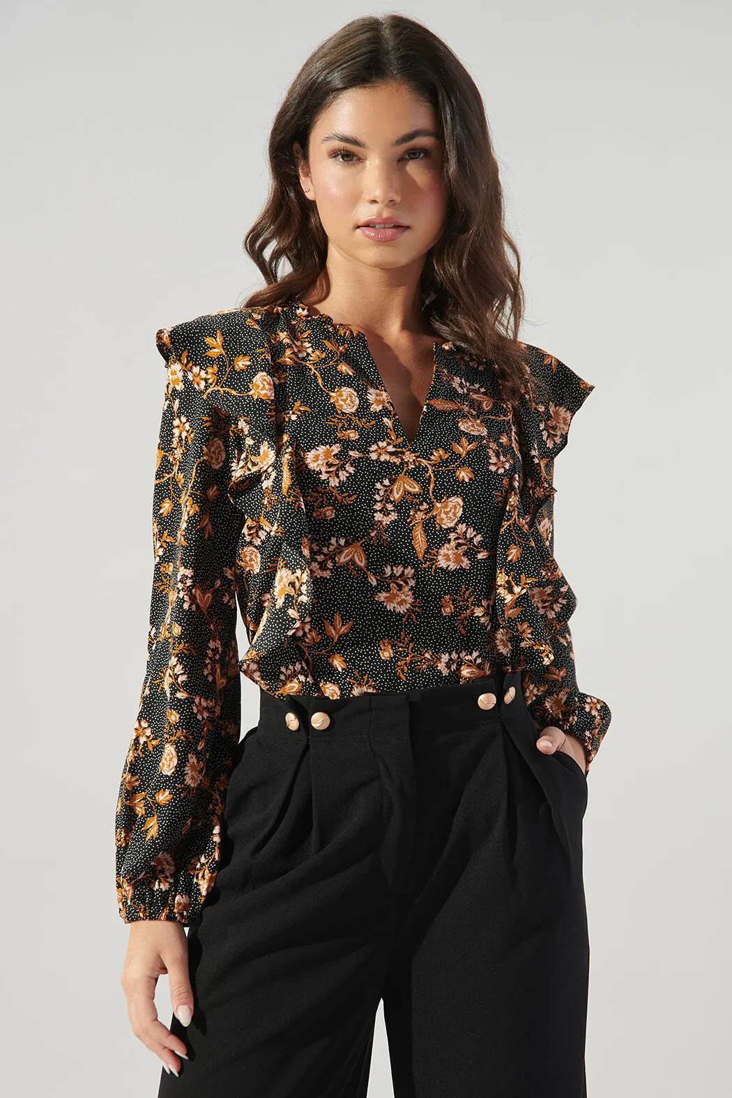 Zana Floral Dot Wilhem Ruffle Blouse