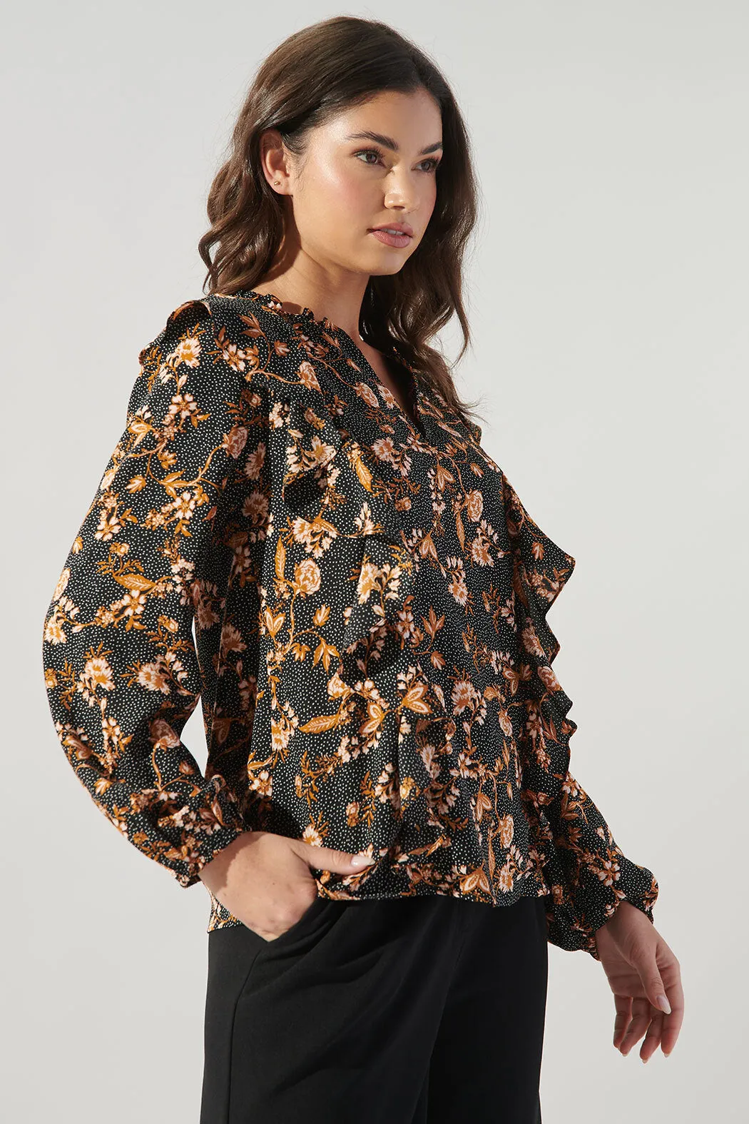 Zana Floral Dot Wilhem Ruffle Blouse